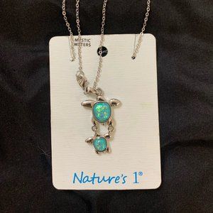 Silver Turtle Blue Gem Necklace